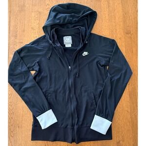 Nike Hooded Jacket Youth Medium 8-10 Black White Full Zipper Lightweight Casual